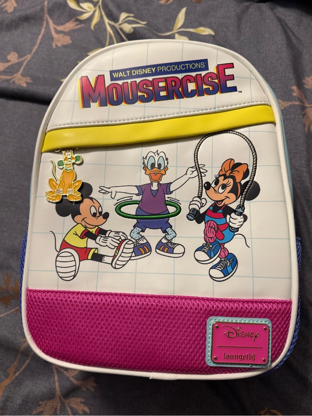 Loungefly Disney Mousercise White Yellow Pink Backpack